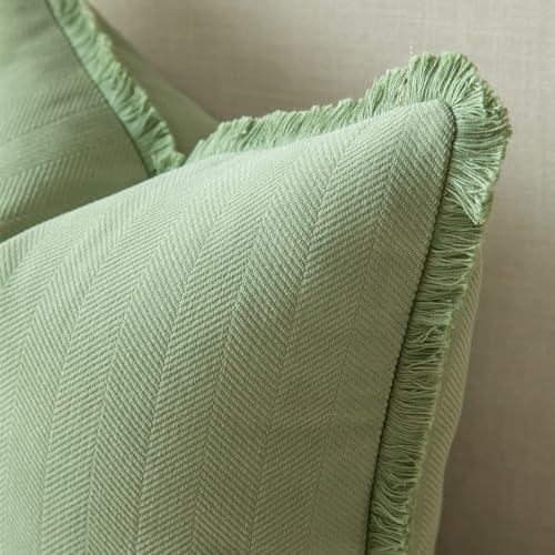 Set of 2 Decorative Fringe Throw Pillow Covers Chenille Pillow Covers Elegant Design Pillowcase Soft Tassels Cushion Cover for Couch Bed Home Decor,16×16 Inch,Sage Green - color: Sage Green, size: 16" x 16" (Pack of 2)