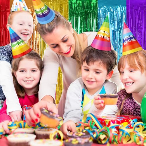 TONIFUL 2Pcs Rainbow Door Streamers,Party Photo Booth Backdrop Metallic Streamers Rainbow Foil Fringe Curtains for Halloween Birthday,New Year,Bachelorette,Graduation Party Streamers Decoration - color: 6 Color