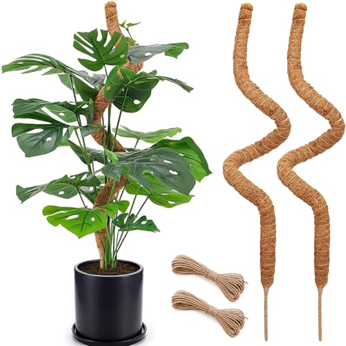 2 Pack 48'' Bendable Moss Pole for Monstera & Pothos - Tall Handmade Coco Coir Plant Support Stakes for Large Climbing Indoor Plants, Potted Houseplant Trellis Accessories - color: 2×48 Inch