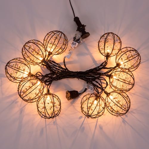 Outdoor Decorative Patio String Lights, Beaded Copper Wire Ball Style Lantern Lights, Connectable Weather-Resistant Indoor Outdoor Novelty Whimsical Light for Home Pergola Bedroom Porch Party Backyard - style: Beaded Copper Wire Ball