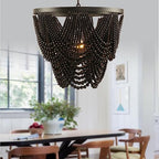 Boho Chandelier, Black Wood Beaded Chandelier Bohemia Light Fixture, Rustic Farmhouse Ceiling Light Fixture for Dinning Room Bedroom Living Room, 25.5 inch OD - color: Black 25.5"