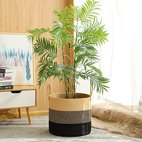 KAKAMAY Large Blanket Basket (18"x18"x16"),Woven Baby Laundry Hamper for Storage, Cotton Rope Blankets Baskets for Nursery, Laundry, Living Room, Pillows, Baby Toy Chest with Handles (Black) - color: Black
