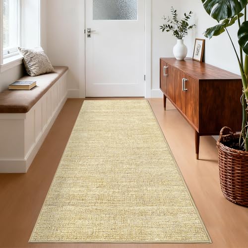 Washable Runner Rug 2x6 Modern Solid Color Kitchen Runner Mat Minimalist Plain Long Runner Rug for Entryway Bedroom Bedside Non Slip Low Pile Boho Accent Solid Runner Rugs for Nursery, Tan 2'x6' - color: Tan, size: 2' x 6' (Runner)