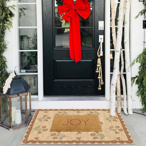Front Door Mat Outside Entrance - 2x3 Floral Non-Slip Washable Doormat Indoor Outdoor Mat Jute-Look Farmhouse Tan Scalloped Entry Rug Small Throw Rugs for Entryway Kitchen Front Porch Decor - color: Flower - Wheat/Tan/Sage, size: 2' x 3' (Rectangular)
