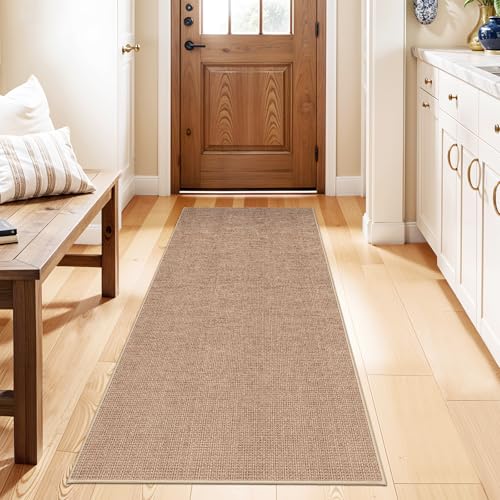 Easy Jute 2x5 Runner Rug: Non Slip Solid Color Low Pile Indoor Doormat - Machine Washable Entryway Kitchen Bathroom - Carpet for Dorms Small Spaces Ideal for Young Families First Home (Beige,2x5) - color: Beige, size: 2' x 5' (Rectangular)