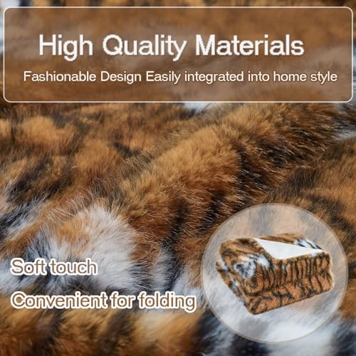 Luxury Fluffy Faux Fur Throw Blanket,Thick Fluffy Silky Fuzzy Cozy Blanket,Plush Blankets for Couch, Sofa, Chair, Bed-Tiger Print Brown-50 * 60inch - color: Tiger Print Brown, size: Throw (50" x 60")