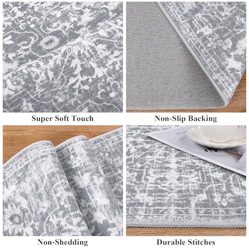 Pauwer Boho Hallway Runner Rug 2x6 Washable Entryway Area Rugs Non Slip Farmhouse Vintage Floor Mat Carpet Runner for Hallways Laundry Room Kitchen Bathroom Bedroom - color: Grey White, size: 2' x 6' (Runner)