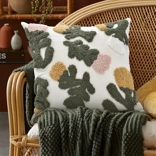 Boho Pillow Covers 18X18 Inch Boho Tufted Throw Pillow Covers Decorative Tassels Cushion Cover Farmhouse Pillow Case for Couch Sofa Bed Living Room Bedroom, Pink Floral - color: Boho Floral Pink, size: 18" x 18" (Pack of 1)