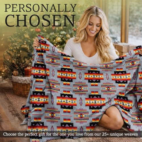 Sacred Thread Aztec Blanket Fleece, Reversible Native American Blanket, Western Throw, Native American Western (Grey Flannel), Full (60”x80”) - color: Grey Flannel, size: Full (60”x80”)