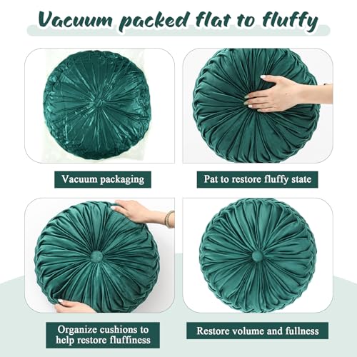 Drydiet 3 Pcs Round Throw Velvet Pillows Decorative Pleated Throw Pillows Diameter Accent Pumpkin Boho Chair Cushion for Couch Sofa Home Decoration (White,Light Green,Green,15'') - color: White, Light Green, Green, size: 15''