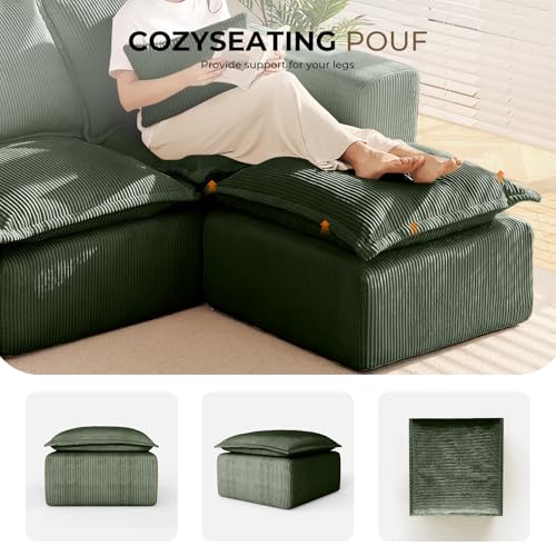 Green Corduroy Pouf for Modular Sectional Sofa, Matching Accessory for Living Room, Bedroom and Apartment - color: Green, size: Pouf (Ships in One Box)
