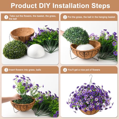 ZFProcess Artificial Flowers Hanging Baskets, Multicolor 12 Bundles Faux Flower Outdoor Hanging Basket Spring Summer Decoration, Fake Flowers Plants for Porch Patio Balcony Home Yard Decor (Purple) - color: Screen Printing - Double Purple