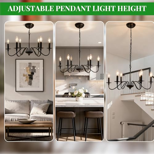 Black Chandelier, 6-Light Farmhouse Candle Chandelier 29'', Rustic Industrial Hanging Light Fixture for Dining Room, Kitchen Island, Living Room, Entryway, Bedroom, Foyer - color: Matte Black