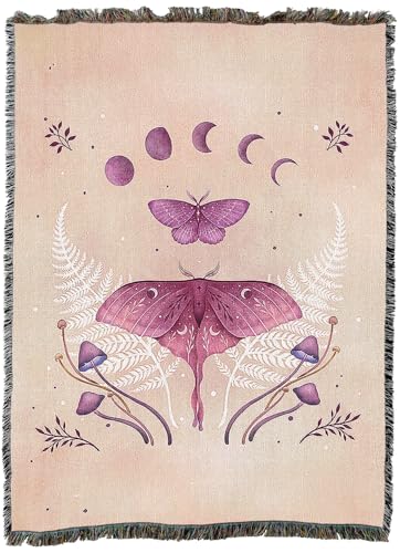 Pure Country Weavers Luna and Emerald Vintage Pink by Episodic Drawing - Gift Tapestry Throw Blanket Woven from Cotton - Made in The USA (72x54) - color: Luna and Emerald Vintage Pink, size: 72x54