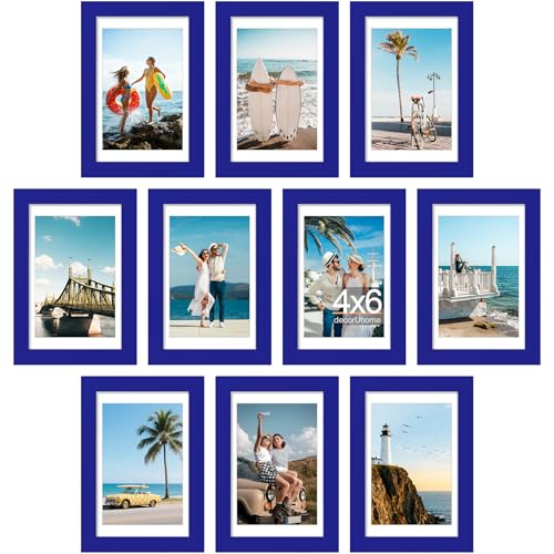 decorUhome 4x6 Picture Frame Set of 10, Display Photos 3.5x5 with Mat or 4x6 Unmatted for Picture Frames Collage Wall Decor, Royal Blue - color: Royal Blue, size: 4x6