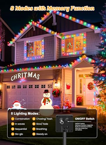 Brightown Solar Christmas Lights Outdoor, 4 Pack Total 184FT 480 LED Solar String Lights Outdoor Waterproof Green Wire with 8 Modes, Solar Fairy Light for Garden Yard Patio Party Decors, Multicolor - color: Multicolor, size: 4 Pack