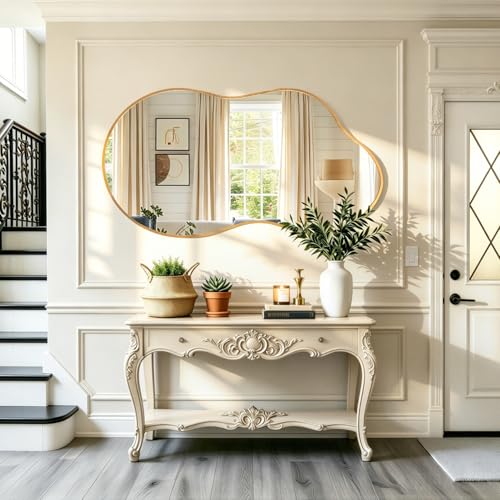 JJUUYOU Wall Mirror Irregular Metal Framed Decorative Gold Mirrors Large 26"x47" Asymmetrical Modern for Bedroom Living Room Entryway Hallway Hanging Home Decor - color: Gold, size: 47"L x 26"W