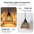 2 Pack Bamboo Chandelier/Dimmer, Waterproof Outdoor Pendant Light for Patio/Gazebo, Hand-Woven Boho Style, Battery Operated (No Wiring)
