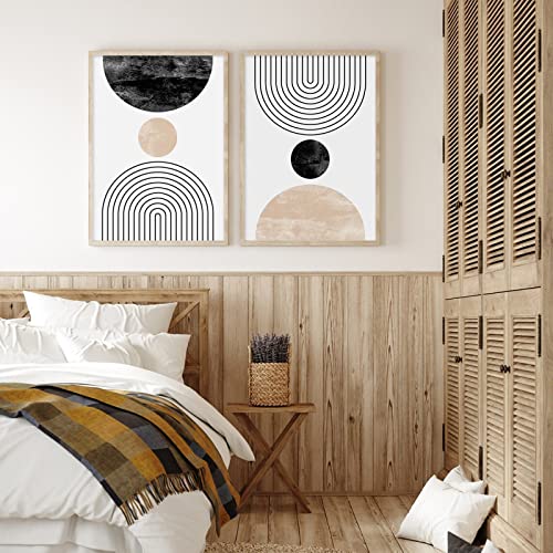 Mid Century Modern Wall Art Prints Set of 2, Neutral Abstract Geometric Wall Art Boho Canvas Prints Mid Century Eoind Wall Decor Modern Abstract Pictures Artwork for Home Room 16x24 Inch Unframed - color: Mid Century Prints, size: 16x24 Inch Unframed