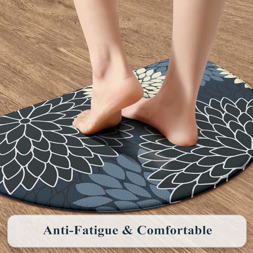 KIMODE Half Circle Kitchen Mats for Floor Cushioned Anti Fatigue,Semi Round Floral Boho Kitchen Rug Non Slip,Waterproof Kitchen Carpet Decor for Sink Laundry Bathroom,Blue Multi - color: Multi-blue, size: 28" x 18" (1 PC)--0.47 inches