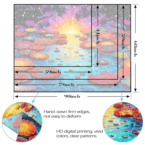 Lunerfex Trippy Lotus Pond Sunrise Wall Tapestry, Vibrant Water Lilies Tapestries for Home Decor, Artistic Tapestry 60x44 Inch - color: Golden Yellow, size: 60"L x 44"W