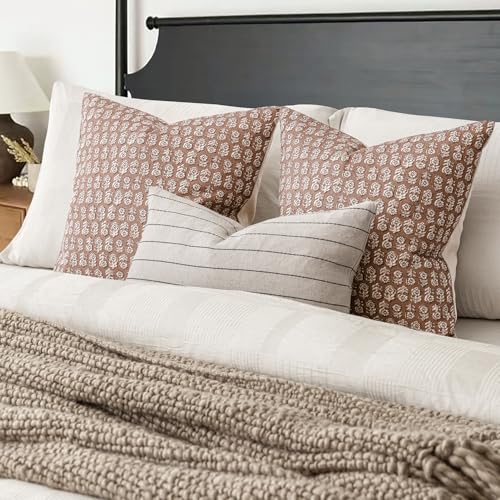 Foindtower Set of 2 Decorative Vintage Floral Print Throw Pillow Covers Neutral Farmhouse Cushion Covers Boho Home Decor for Sofa Couch Chair Bedroom Living Room,20×20 Inch,Light Orange Brown - color: Almond, size: 20" x 20" (Pack of 2)