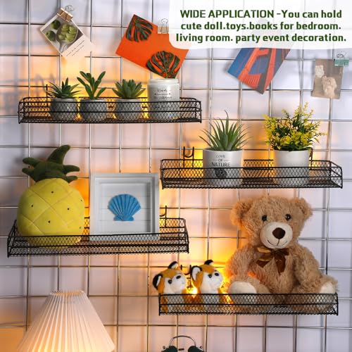 4 Pcs Black Metal Grid Wall Baskets with Hooks Hanging Wire Mesh Basket for Gridwall Wall Mounted Storage Organizer for Home Kitchen Organizing Display - size: Large