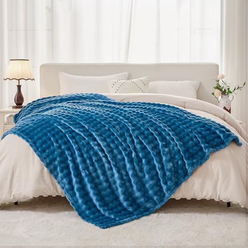 3D Bubble Plush Blanket Textured Fleece Throw Soft Warm Cozy Blanket Couch Bed Throw Blue 50x60 Inches - color: Nautical Blue, size: Throw(50"x60"）