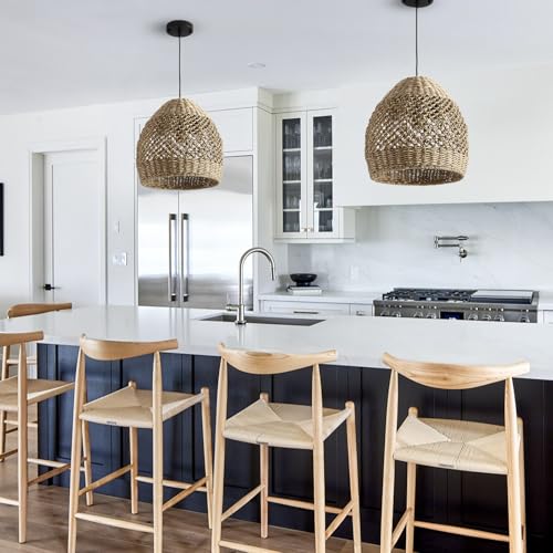 Rattan Pendant Light 13.39" Boho Coastal Hanging Wicker Hand-Woven Seagrass Chandelier for Kitchen Islands Farmhouse 3-Light - size: 3-Light 13.39 inch
