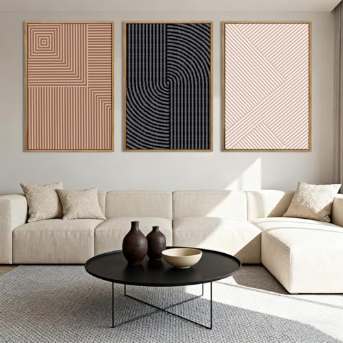 ANHUIB Neutral Abstract Modern Canvas Wall Art Set of 3 Framed Black and White Beige Wall Decor Boho Minimalist Artwork for Walls Geometric Line Painting for Living Room Bedroom Office 16x24 Inch - color: Black Brown and Beige, size: 24"L x 16"W