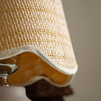 11" Small Mini Boho Table Lamp – Handmade Ceramic Cream Base with Scallop Woven Rattan Shade, Dimmable Plug-In Accent Light for Bedroom, Nightstand, Small Spaces, Kitchen Counter, Bookshelf - color: Airy Scallop Rattan Shade