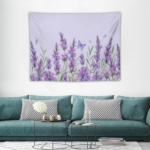 HZOHNAGO Lavender Flower Tapestry Watercolor Purple Floral Butterfly Pattern Printed Wall Tapestry Wall Hanging for Bedroom Living Room Dorm 40" W x 30" H - color: Lavender-10, size: 40"L x 30"W
