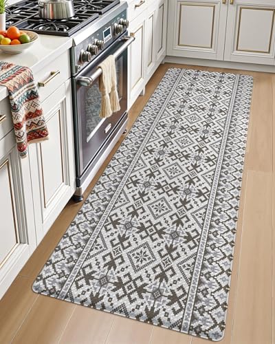 LUMI Anti Fatigue Kitchen Cushioned Mat for Floor, Padded Waterproof Runner for Standing, Stain Resistant Comfort Rugs for Home, Sink, Laundry, 24x59 - color: Gray and White, size: 59"L x 24"W x 0.4"Th