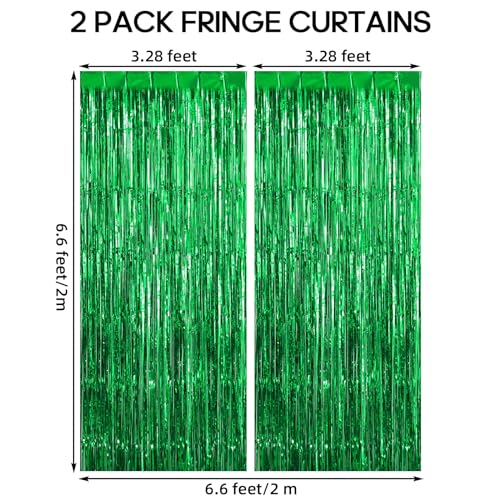 2 Pack Fringe Curtains Backdrops, Foil Fringe Curtains, Door Streamers for Birthday Wedding Bridal Shower Holiday Graduation Party Decorations, Photo Booth Backdrops, Green - color: Green