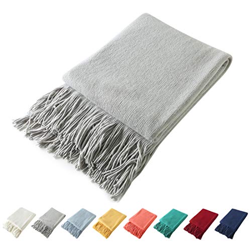 Homiest Decorative Knitted Throw Blanket with Fringe Soft & Cozy Tassel Blanket for Couch Sofa Bed (Light Grey,50x60) - color: Light Grey, size: 50" x 60"
