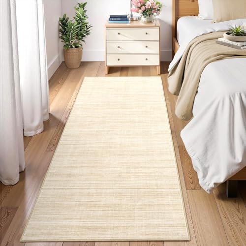 Hallway Runner Rug 2.5x8 Washable Non Slip Kitchen Runner Rugs Low Pile Modern Solid Color Living Room Rugs Minimalist Plain Entry Long Runners Boho Accent Solid Runner Rugs for Bedroom Nursery, Beige - color: Beige, size: 2'6" x 8' (Runner)
