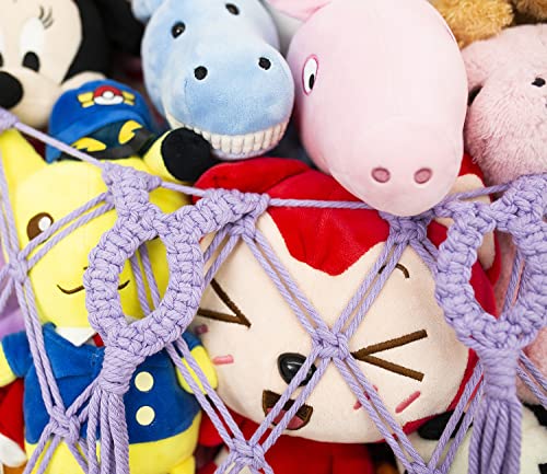 Stuffed Animal Net or Hammock for Flat Wall Hanging Net for Stuffed Animal Storage Handmade Macrame Plush Toy Hammock(Purple) - color: purple, size: 60" W