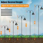 FEED GARDEN Heavy Duty Shepherds Hook 108" Double Hooks Adjustable (44/60/76/92/108") - Metal 5-Prong Base, 12lb Capacity - Easy Assembly Bird Feeder Pole for Hanging Planters, Lanterns, Wind Chimes - size: 108 Inch