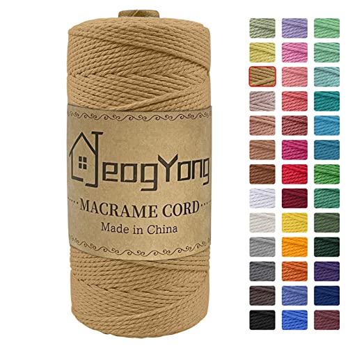 JeogYong Macrame Cord 2mm x 218 Yards, 3-Strand Twisted Natural Cotton Rope, Cotton String Coloured Craft Cord for Plant Hanger Wall Hanging Knitting Crafts, Coffee Color - color: Coffee