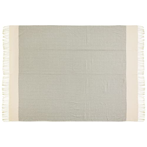 Amazon Aware Woven Cotton Throw Chevron Block Blanket - 60 x 80-Inch , Natural/Balsam Green
