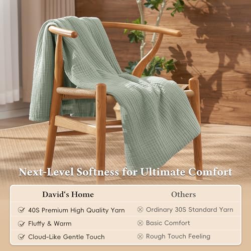 David's Home 100% Natural Cotton Muslin Blanket King Size, 4-Layer Soft Breathable Lightweight Cozy Throw Guaze for Hot Sleepers, 3D Bubble Room Decor for Bed Couch, Giftable, Sage Creen, 108"x90" - color: Sage Green, size: King(108x90")
