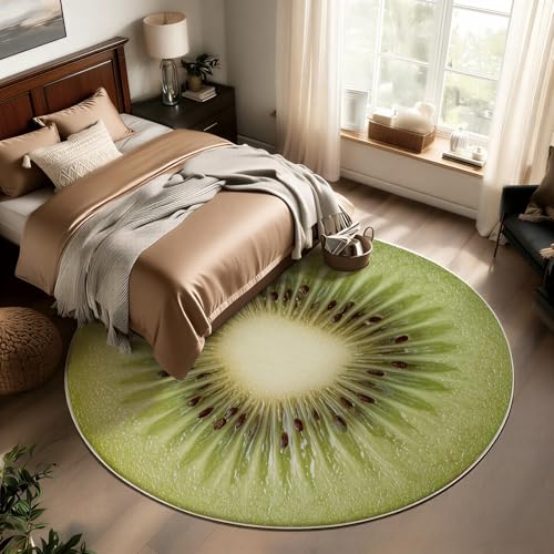 Round Kids Rug with Kiwi Fruit Pattern, Circle Rug for Kids Room Decor, Round Nursery Rugs Girl Bedroom, Washable Rugs Non-Slip Floor Mat for Playroom, Soft Plush Area Carpet 2 ft - color: C, size: 2' (Round)