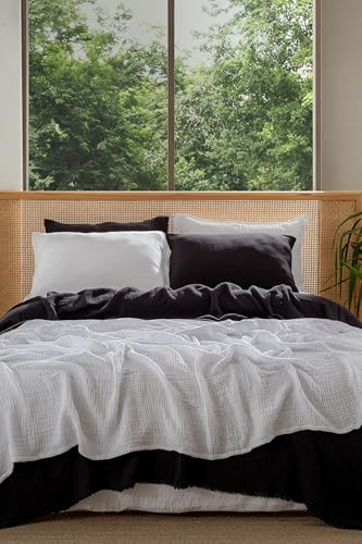 Muslin Blanket - Pure 100% Turkish Cotton Airy Soft Light Versatile Gauze Throw Blanket for Bed, Couch, Sofa (Black, Queen XL Size (95" x 95" inch)) - color: Black, size: Queen XL Size ( 95" x 95" inch )