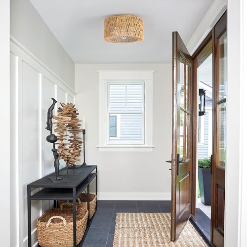 Rattan Ceiling Light Fixture, 3 Light Bohemian Modern Woven Ceiling Light, Boho Flush Mount Ceiling Light for Bedroom Living Room Dining Room, Bulb NOT Included - color: Gold, size: 3-Light-Round
