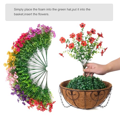 HyeFlora Artificial Fake Hanging Plants Flowers with Basket Outdoor Decor Faux Silk Dasiy Flower Arrangements in Pot Planter for Porch Home Indoor Patio Garden Yard Decoration - color: 6 Multicolor