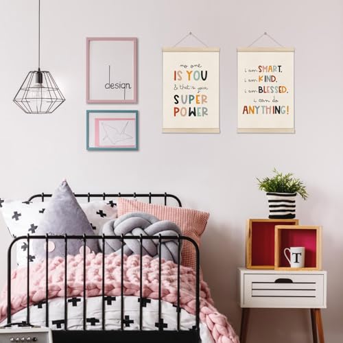 DOI-LANEE Positive Affirmations Wall Decor for Kids, Inspirational Motivation Poset Banner for Office Classroom Playroom Nursery Bedroom, No One Is You Superpower I Can Do Anything, 2 Pack - color: Off-White A04