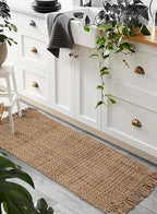 Hand Woven Chunky Jute Runner Rug 2.5x8 Feet Natural, Large Farmhouse Reversible Neutral Hign Knot Textured Floor Mat for Living Room, Hallway, Kitchen | Decorative Rustic Patio Carpet for Bedroom - size: 2.5'x8'