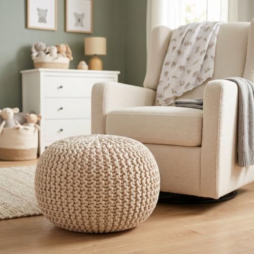 BIRDROCK HOME Round Pouf Ottoman Foot Rest - 18.5”x18.5”x15” Boho Compact Comfortable Soft Cotton Braided Foot Stool with Bean Bag Filling for Living Room, Bedroom, or Nursery (Natural) - color: Natural