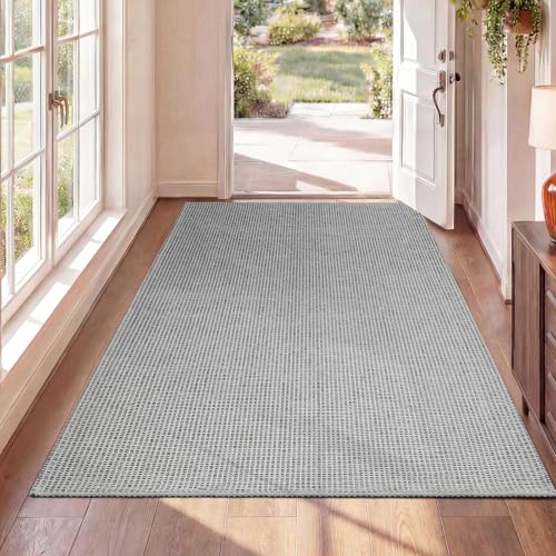 3x5 Rugs for Entryway, Woven Indoor Washable Door Mat, Non Slip Boho Small Rug for Kitchen, Soft Low Pile, Front Door Area Rug for Entrance, Living Room, Bedroom, Laundry, Bathroom (3'x5', Grey) - color: Grey, size: 3' x 5'