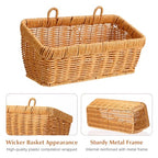 2 Pcs Wall Hanging Basket Wall Mount Pantry Fruit Basket Boho Style Decor Storage Baskets Adhesive Bathroom Cabinet Organizer for Bathroom Kitchen Garden Living Room with 4 Hooks